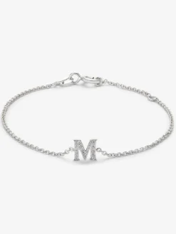 Pulsera cadena con inicial de oro blanco de 18K y diamantes