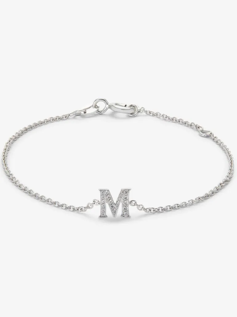 Pulsera cadena con inicial de oro blanco de 18K y diamantes