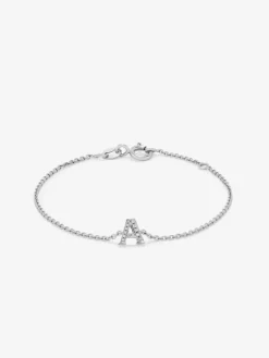 Pulsera cadena con inicial de oro blanco de 18K y diamantes