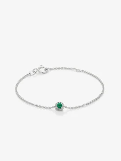 Pulsera de oro blanco de 18K con esmeralda en talla brillante de 0,1 cts y diamantes en talla brillante de 0,05 cts