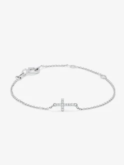 Pulsera de oro blanco de 18K con 11 diamantes en talla brillante con un total de 0,04 cts y cruz