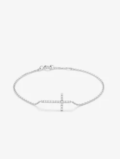 Pulsera de oro blanco de 18K con cruz de diamantes en talla brillante de 0,17 cts