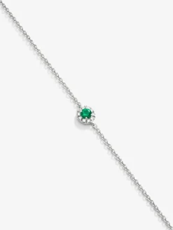 Pulsera de oro blanco de 18K con esmeralda en talla brillante de 0,1 cts y diamantes en talla brillante de 0,05 cts