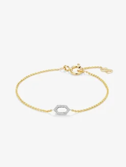 Pulsera de oro blanco y amarillo de 18K con diamantes blancos en talla brillante de 0,03 cts