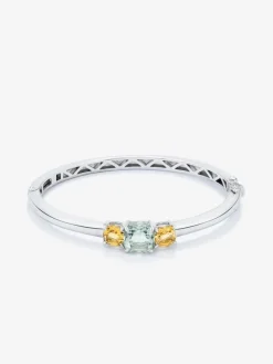Pulsera de plata 925 con amatista verde en talla cushion de 2,47 cts y cuarzos citrinos en talla cushion de 1,62 cts