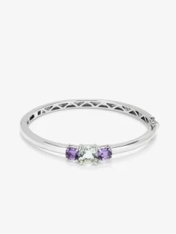 Pulsera de plata 925 con amatista verde en talla princesa de 2,19 cts y amatistas moradas en talla corazón de 1,6 cts
