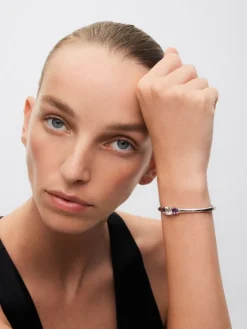 Pulsera de plata 925 con amatista verde en talla cushion de 2,47 cts y amatistas moradas en talla cushion de 1,6 cts