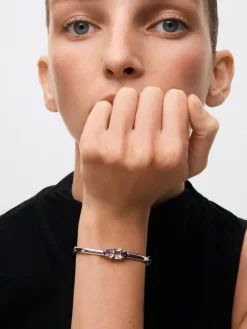 Pulsera de plata 925 con amatista verde en talla princesa de 2,19 cts y amatistas moradas en talla corazón de 1,6 cts
