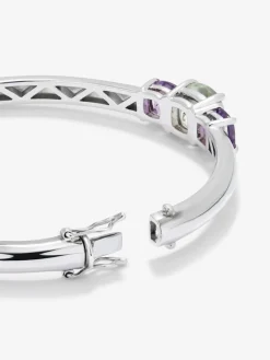 Pulsera de plata 925 con amatista verde en talla princesa de 2,19 cts y amatistas moradas en talla corazón de 1,6 cts