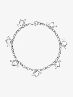 Pulsera de plata 925 con corazones y 7 diamantes en talla brillante con un total de 0,05 cts