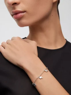 Pulsera de plata 925 con corazones y 7 diamantes en talla brillante con un total de 0,05 cts