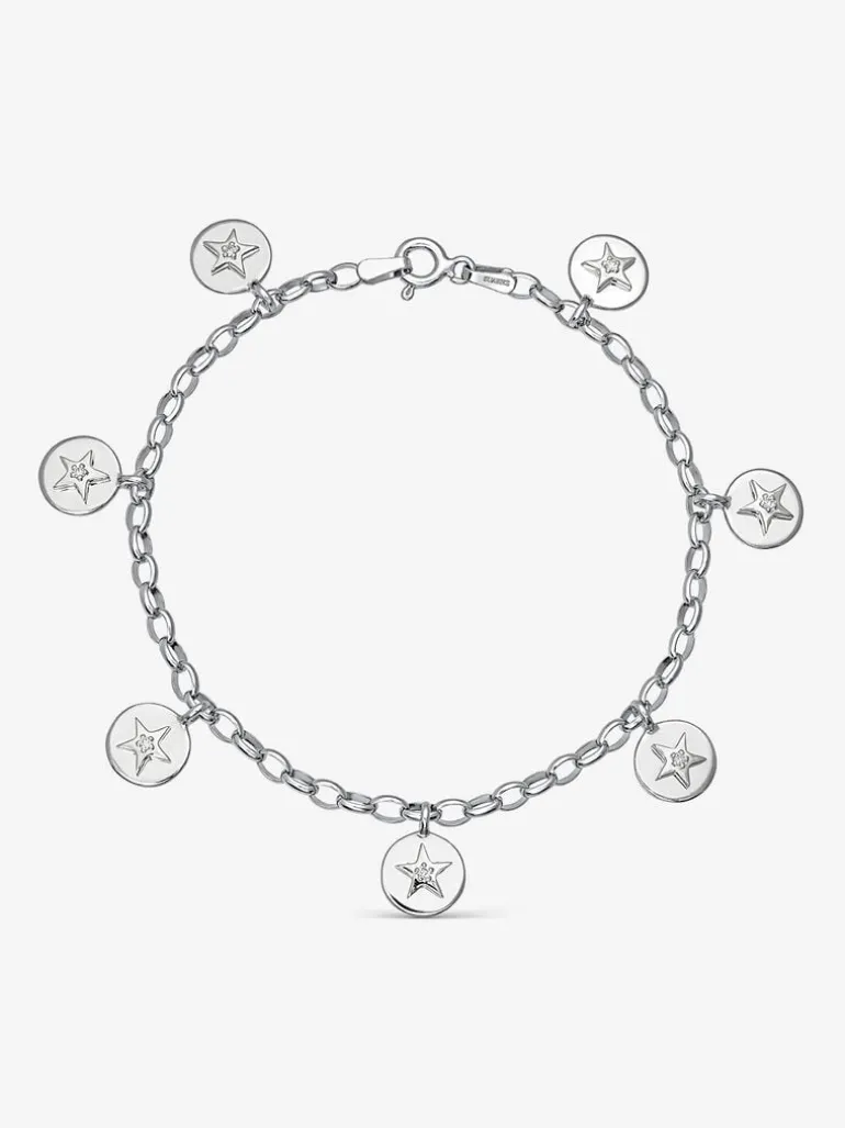 Pulsera de plata 925 con estrellas y diamante de 0,05 cts