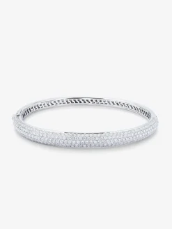 Pulsera r&iacute;gida de media ca&ntilde;a de oro blanco de 18K con pavé de diamantes