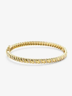 Pulsera r&iacute;gida de oro amarillo de 18K con diamantes blancos en talla brillante de 0,58 cts