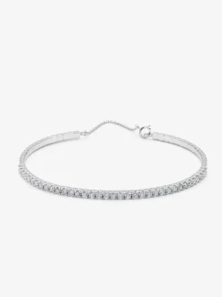 Pulsera r&iacute;gida de oro blanco de 18K con diamantes blancos en talla brillante de 1,04 cts