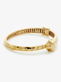 Pulsera r&iacute;gida de oro amarillo de 18K con 61 diamantes en talla brillante con un total de 0,23 cts y forma de tigre