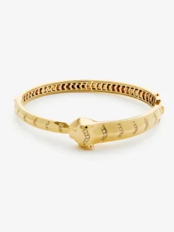 Pulsera r&iacute;gida de oro amarillo de 18K con 61 diamantes en talla brillante con un total de 0,23 cts y forma de tigre