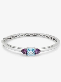 Pulsera r&iacute;gida de plata 925 con topacio y amatistas