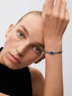 Pulsera r&iacute;gida de plata 925 con amatista y topacios