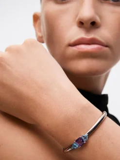 Pulsera rígida de plata 925 con amatista y topacios