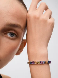 Pulsera r&iacute;gida de plata 925 con gemas multicolor