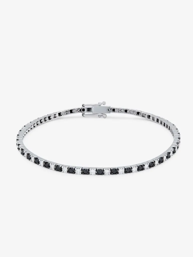 Pulsera riviere de oro blanco de 18K con diamante negro y diamante blanco