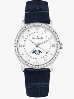 Reloj Blancpain Phases de Lune de acero, pulsera de piel de cocodrilo, con cristal de zafiro y movimiento autom&aacute;tico