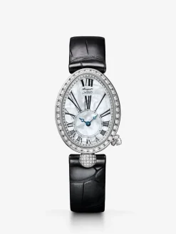Reloj Breguet Reine de Naples de oro blanco de 18K, n&aacute;car y diamantes, pulsera de piel, con cristal de zafiro y movimiento mec&aacute;nico