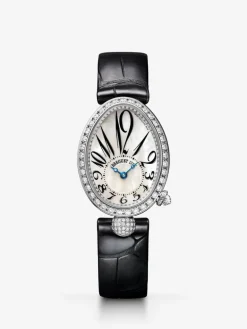 Reloj Breguet Reine de Naples de oro blanco de 18K, n&aacute;car y diamantes, pulsera de piel, con cristal de zafiro y movimiento mec&aacute;nico