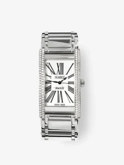 Reloj de acero inoxidable con diamantes blancos en talla brillante, cristal de zafiro y movimiento de cuarzo