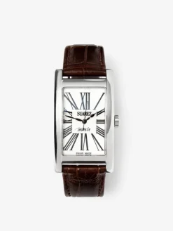 Reloj de acero inoxidable y pulsera de piel, con cristal de zafiro y movimiento de cuarzo