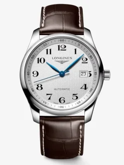Reloj Longines Master de acero inoxidable con correa de piel de caim&aacute;n marrón, cristal de zafiro y movimiento autom&aacute;tico