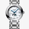 Reloj Longines Primaluna de acero inoxidable con cristal de zafiro, &iacute;ndices de diamantes y movimiento autom&aacute;tico